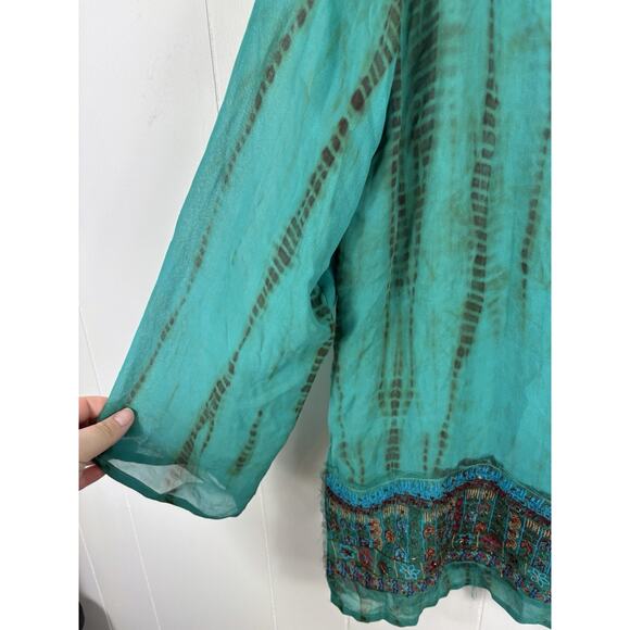 Chicos Women’s Embroidered Silk Beaded Tunic Grandma Preppy Tropical Beach Sz L - Picture 4 of 7